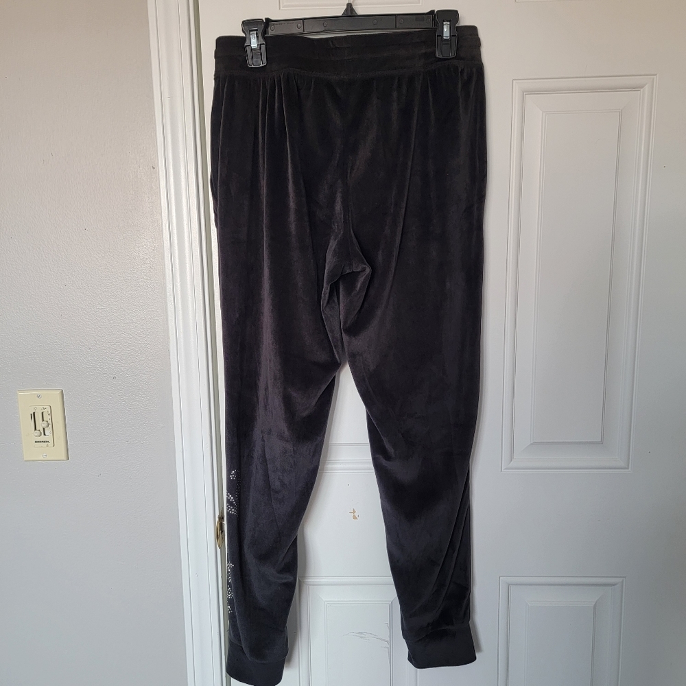 Juicy Couture Sleepwear Black Velour Pants Rhinestone Logo On Leg Y2K Size M - Picture 3 of 9